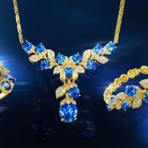 Bộ trang sức vàng đính đá xanh hoàng gia - MS045