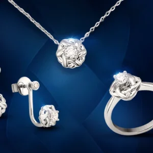 Bộ trang sức bạc đính đá hoa hồng - MS042