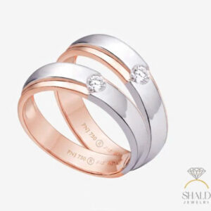 Cặp nhẫn cưới Kim cương Vàng 18K Tình Hồng - MS023
